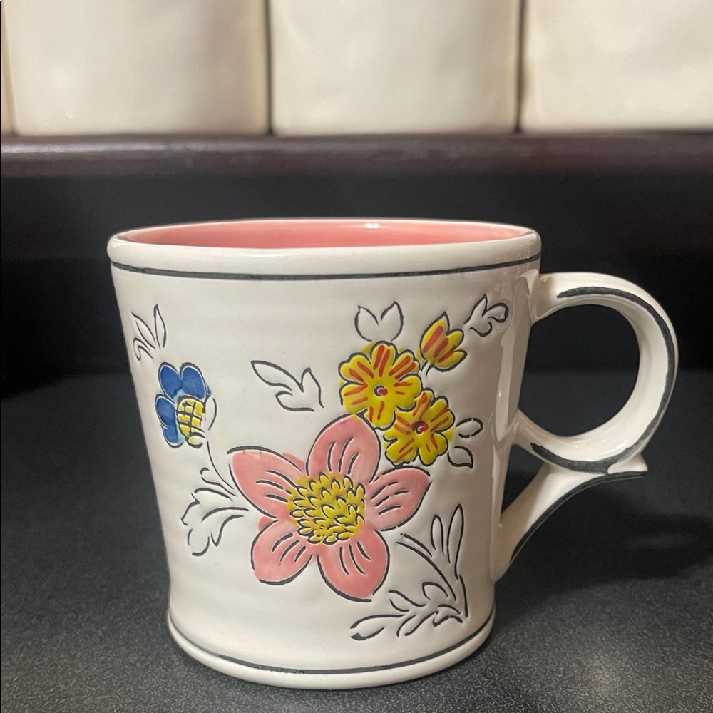 Molly Hatch Floral Ceramic Mug with Pink Interior Anthropologie